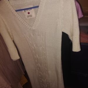 Energie Women's Cream Knit V-Neck Sweater Dress